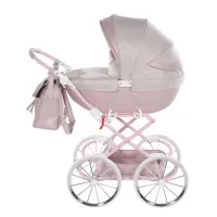 Cărucior pentru păpuși JUNAMA Dolce Mini 01 Roz/Argintiu