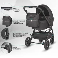 Коляска модульная 3в1 Coccolle Serry Jet black + автокресло iSize Coccolle Knox Greystone