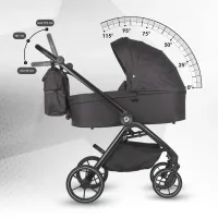 Коляска модульная 3в1 Coccolle Serry Jet black + автокресло iSize Coccolle Knox Greystone