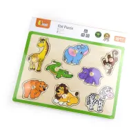 Puzzle din lemn cu buton „Animale sălbatice" 8 elem.
