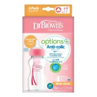 Набор из 2 бутылочек с широким горлом Anti-Colic Dr. Brown's Options+ Розовые, 270 мл foto