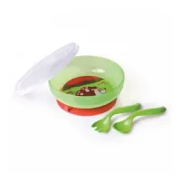 canpol 21/300 castron de plastic cu capac, lingură şi furculiţă