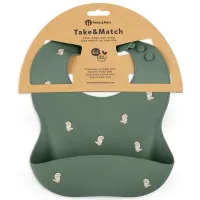 Baveta moale din silicon Petite&Mars Take&Match Green Dinos
