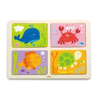 Puzzle din lemn 4 în 1 "Locuitorii mării"