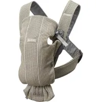 Marsupiu anatomic BabyBjorn Mini Greige cu pozitii multiple de purtare, Mesh foto