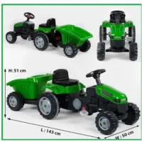 Tractor cu remorca ACTIVE, roșu/verde