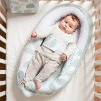 Babynest din bumbac organic Doomoo Cocoon Leaves Aqua Green foto