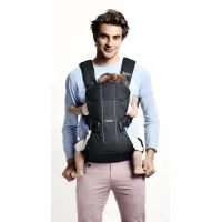 Marsupiu anatomic BabyBjorn One Denim Grey cu pozitii multiple de purtare, bumbac foto