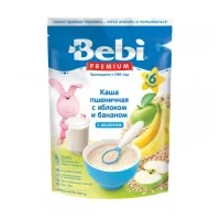 bebi premium terci de grau cu lapte, mere si banane (6 m+) 200 gr.