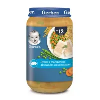 gerber piure junior pește cu morcovi, mazăre și găluște(12 m+) 250 gr.