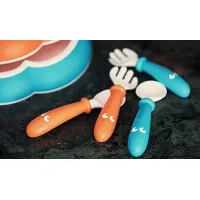 Set lingurite si furculite BabyBjorn Orange/Turquoise, 4 buc. foto