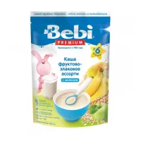 bebi premium terci cu lapte asorti de fructe și cereale (6 m+) 200 gr.