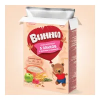 Винни terci cu lapte 5 cereale cu mere si zmeura (6m +) 200 gr.
