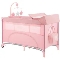 Patut pliabil cu 2 nivele KikkaBoo Nighty Night Pink foto