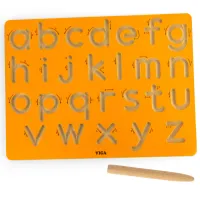 Tablă din lemn cu alfabet (litere mici) și indicator pentru scriere corectă