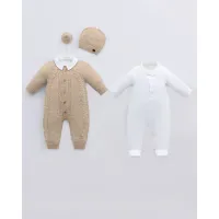 Leo King Baby Boy Romper Set Of 3 Pieces - Beige 9349 0-1 / 50-56cm