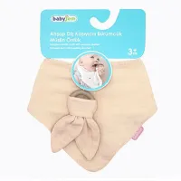 Set baveta cu doua fete din muselina cu jucarie dentitie BabyJem Bej