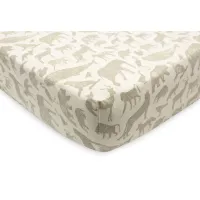 Cearsaf cu elastic Jollein Jersey Animals Olive Green, 40/50x80/90 cm