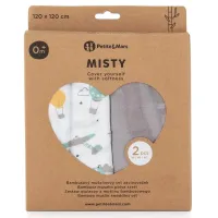 Set 2 paturele de muselina din bambus Petite&Mars Misty Grey Planes, 120x120 cm