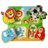 Puzzle din lemn cu buton „Animale sălbatice”