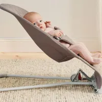 Balansoar BabyBjorn Bliss Sand Grey cu aspect delicat de petala, Bumbac foto