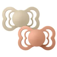Набор из 2 симметричных силиконовых пустышек BIBS Supreme Vanilla/Peach (0-6 мес.) foto