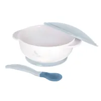 Set castron cu ventuza si lingurita cu senzor de temperatura KikkaBoo Blue foto