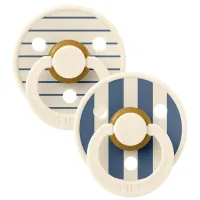 Набор из 2-х круглых латексных пустышек BIBS Studio Colour Pin - Ivory Steel Blue Mix (6-18 мес.) foto