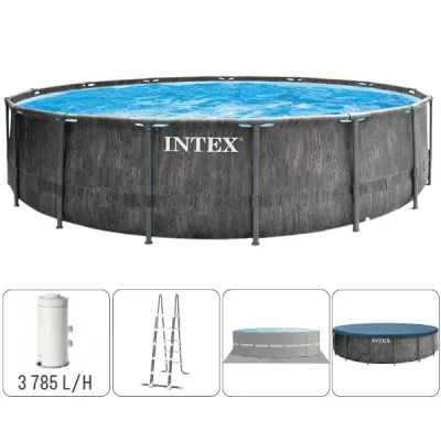 INTEX Бассейн GREYWOOD PRISM FRAME PREMIUM 457×122см, 16805Л, металлический каркас, с фильтрующим насосом