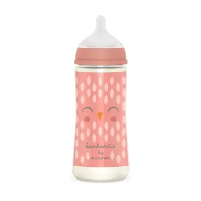 Suavinex   Biberon, 360 ml, tetină fiziologică, flux intensiv, „Bonhomia”/roz (8426420079891)