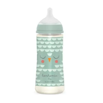 Suavinex   Biberon, 360 ml, tetină fiziologică, flux intensiv, „Bonhomia”/verde (8426420079907)