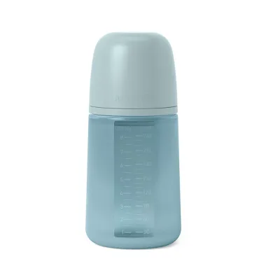 Suavinex Sticlă din silicon, 240 ml, tetină fiziologică, flux lent, „Colour Essence”/albastru