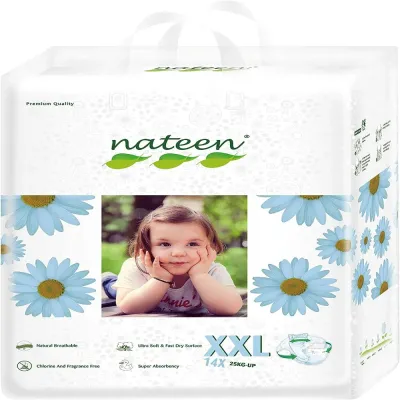 Подгузники для малышей Bebeluși Nateen Premium Eco-Friendly размер 6 (свыше 25 кг), XXL защита, гипоаллергенные, 14 шт.