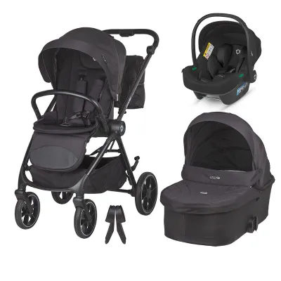 Коляска модульная 3в1 Coccolle Serry Jet black + автокресло iSize Coccolle Knox Greystone