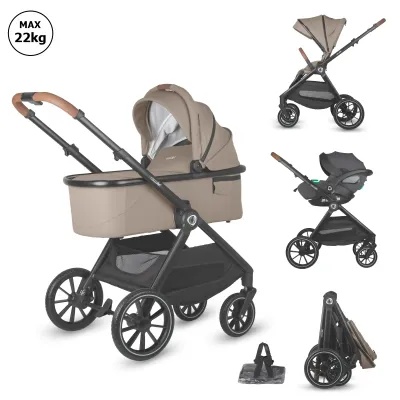 Модульная коляска 3 в 1 Coccolle Aspen Sand Beige с автокреслом i-Size Coccolle Rilax Greystone