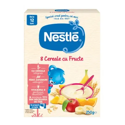 nestle terci 8 cereale si fructe fara lapte 250 gr. (12 m+)