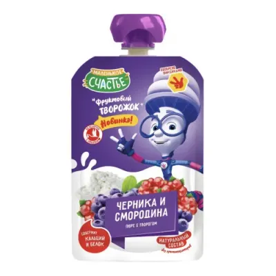 "Маленькое счастье" piure fixiki brânză de vaci-afine-coacăze 85 gr (6m+