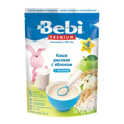 bebi premium terci de orez cu lapte si mere (4 m+) 200 gr.