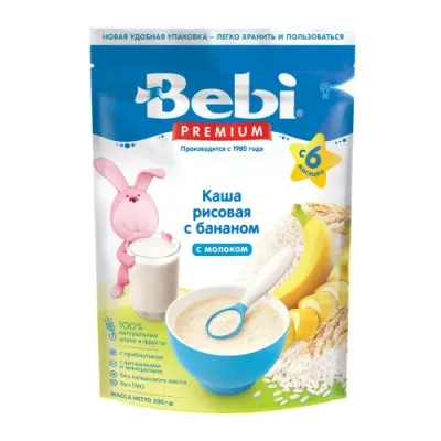 bebi premium terci de orez cu lapte  si banane (6 m+) 200 gr.