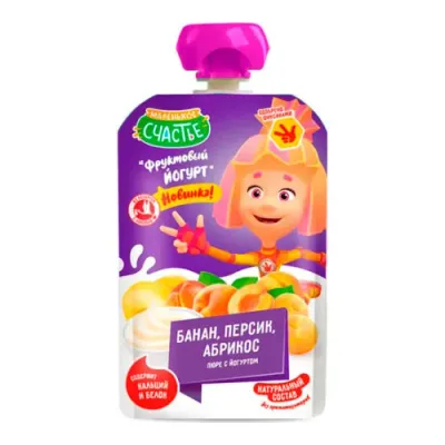 "Маленькое счастье" piure fixiki iaurt-banana-caise-piersica 85 gr (6m+)