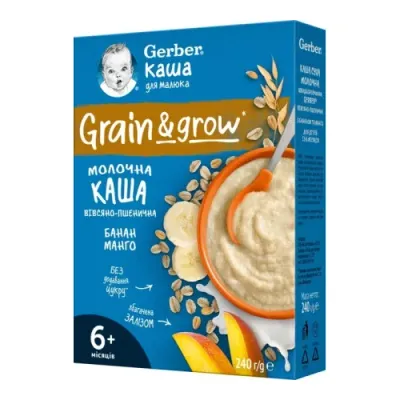 gerber terci grau-ovaz cu lapte banana-mango (6 luni+) 240 gr.