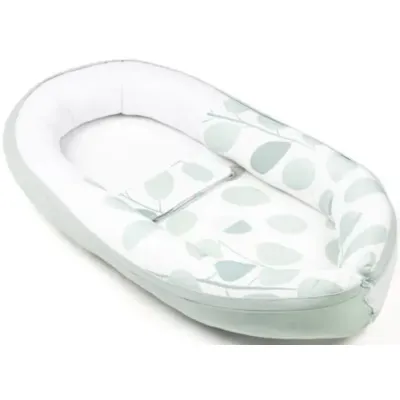 Babynest din bumbac organic Doomoo Cocoon Leaves Aqua Green foto