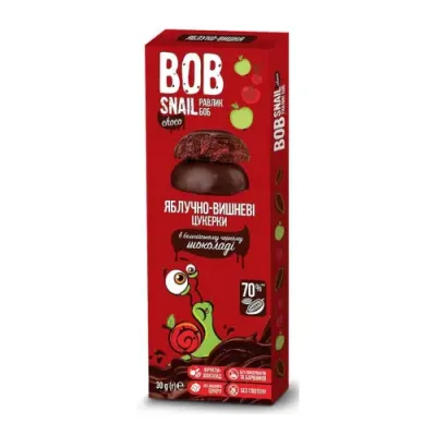 bob snail bomboane naturale "mere-vișine" în ciocolată neagră belgiană (30 gr.)