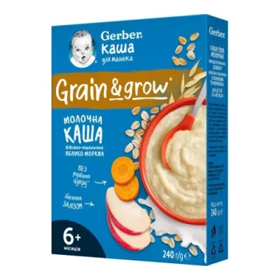 gerber terci grau-ovaz cu lapte măr-morcov (6 luni+) 240 gr.