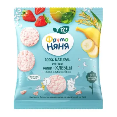 ФрутоНяня mini-paine crocanta de orez cu mere, capsuni si banane (12 luni+) 30 gr.