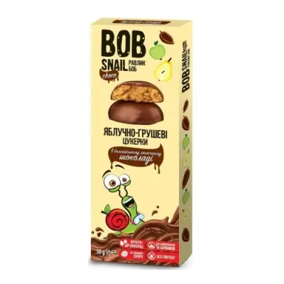 bob snail bomboane naturale "mere-pere" în ciocolată cu lapte belgiană (30 gr.)