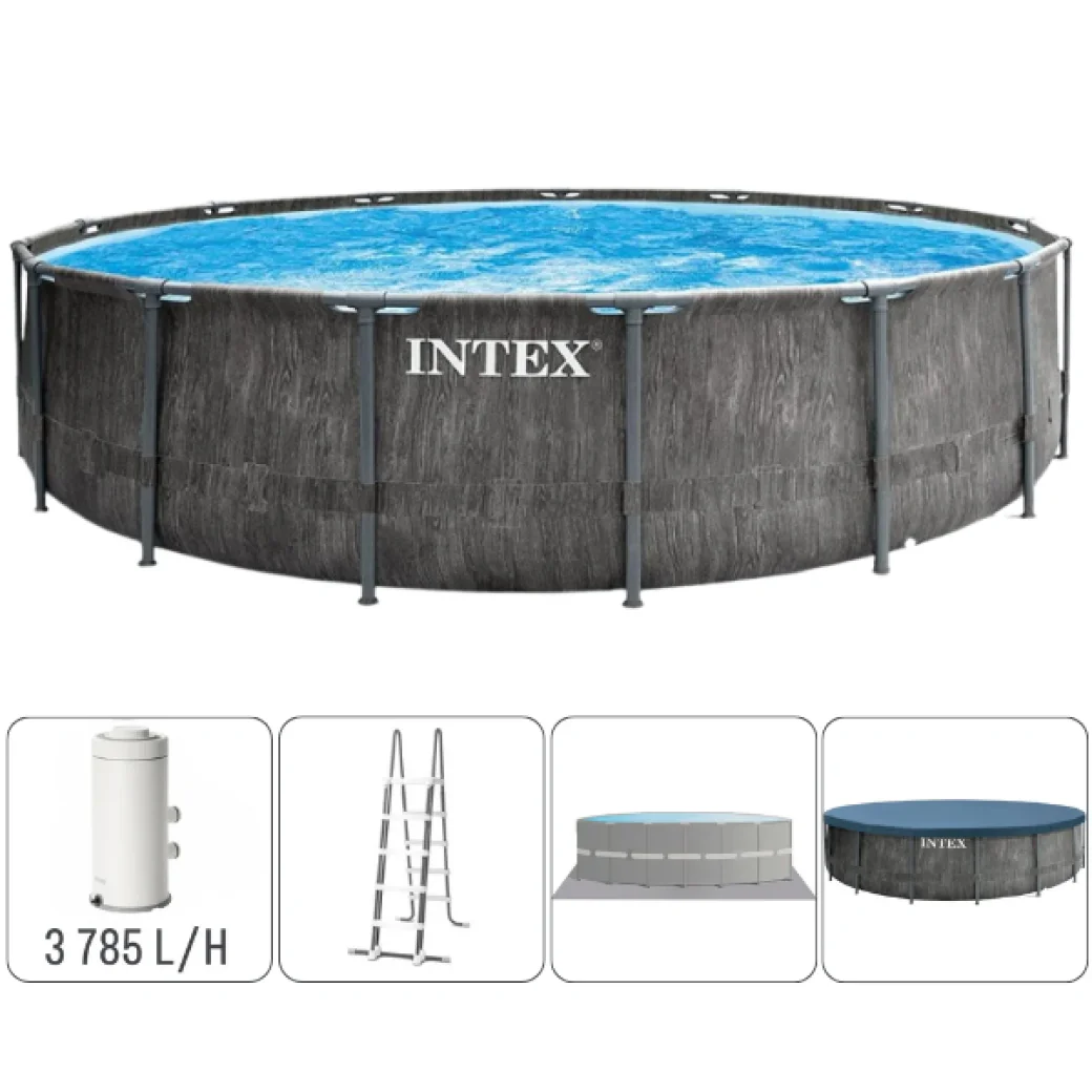 INTEX Бассейн GREYWOOD PRISM FRAME PREMIUM 457×122см, 16805Л, металлический каркас, с фильтрующим насосом