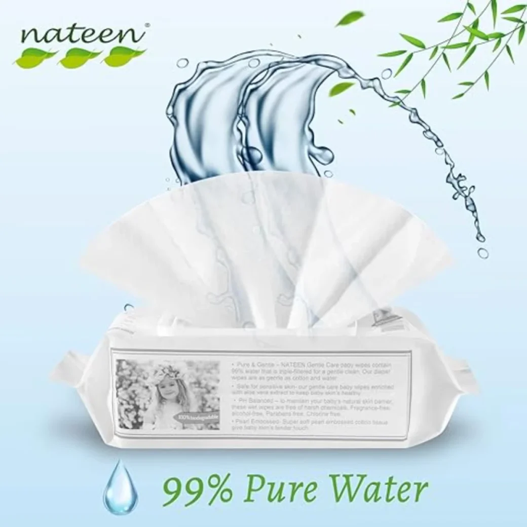 Влажные салфетки для детей Nateen Premium, биоразлагаемые, 80 шт.