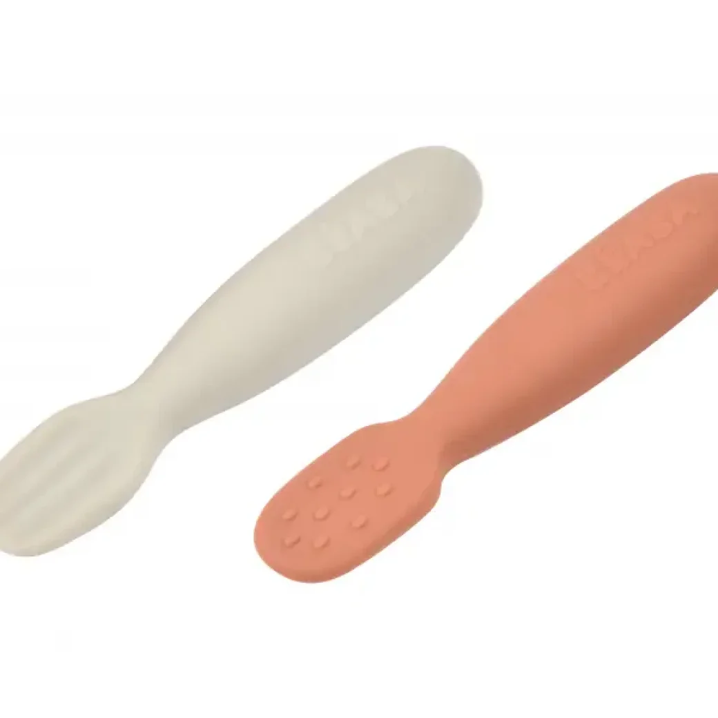 Set linguri silicon Beaba Terracotta/Velvet Grey, 2 buc.