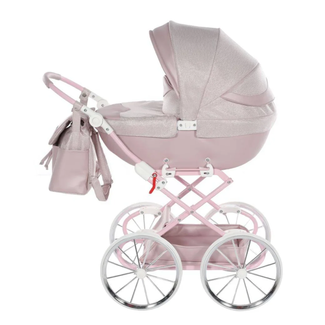 Cărucior pentru păpuși JUNAMA Dolce Mini 01 Roz/Argintiu